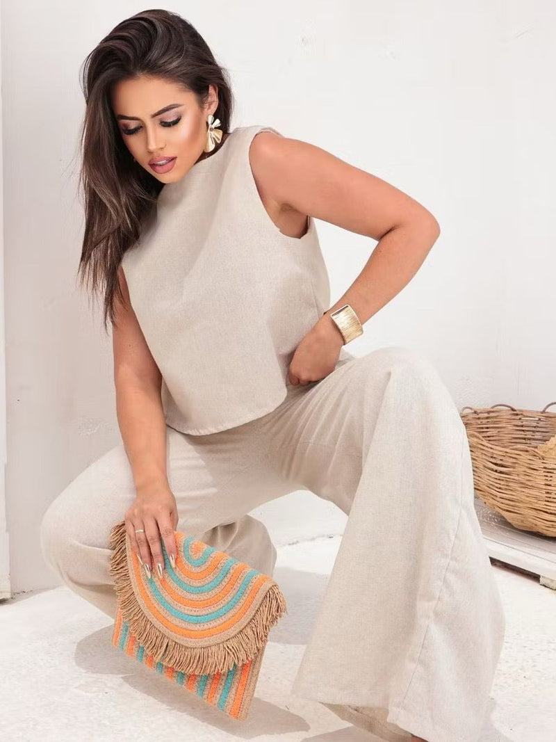 Conjunto Feminino Alfaiataria em Linho – Calça + Blusa Elegante