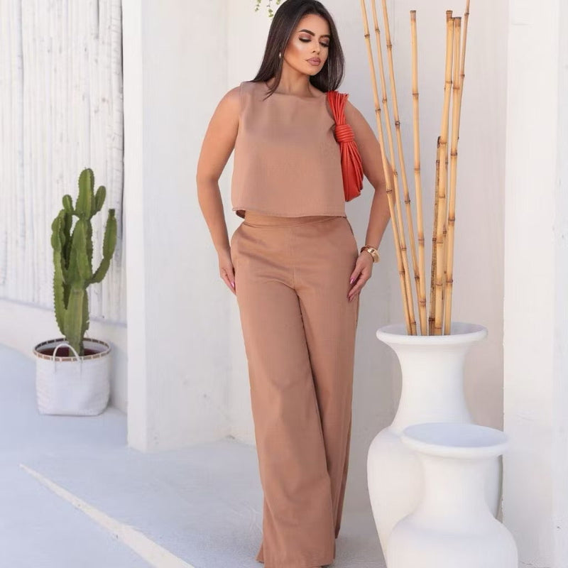 Conjunto Feminino Alfaiataria em Linho – Calça + Blusa Elegante